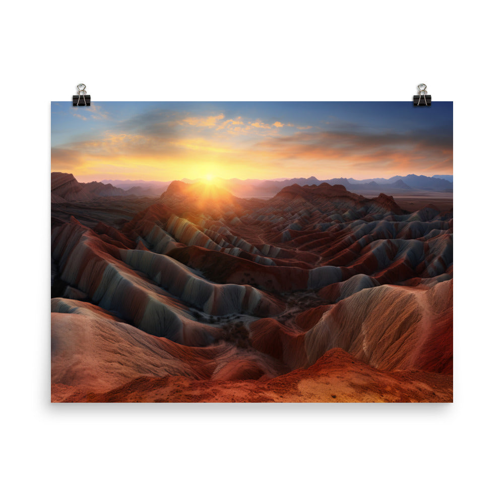 Zhangye Danxia Landform at Sunset photo paper poster - Posterfy.AI