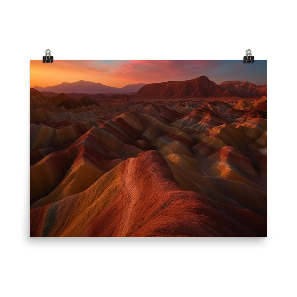 Zhangye Danxia Landform at Sunset photo paper poster - Posterfy.AI