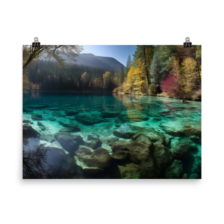 Jiuzhaigou Valleys Crystal clear Lakes photo paper poster - Posterfy.AI