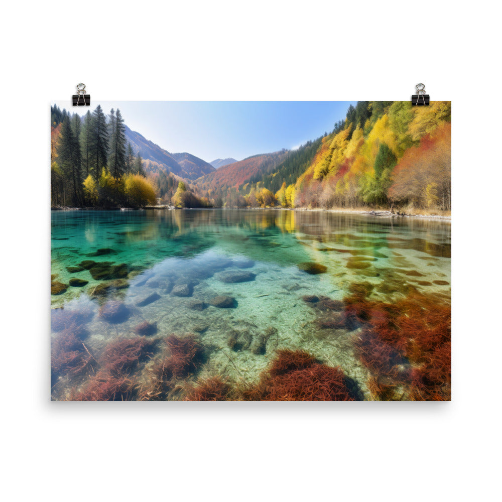 Jiuzhaigou Valleys Crystal clear Lakes photo paper poster - Posterfy.AI