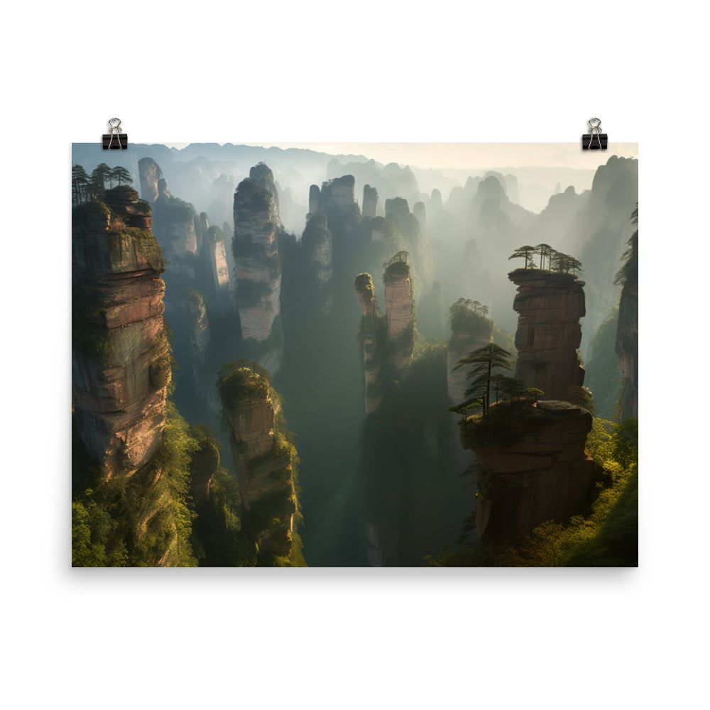 Majestic Sandstone Pillars of Zhangjiajie photo paper poster - Posterfy.AI