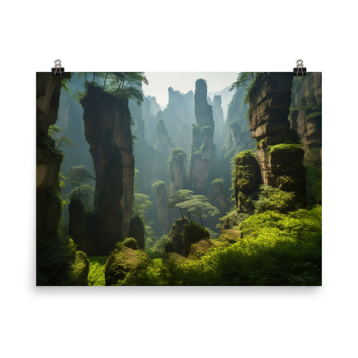 Majestic Sandstone Pillars of Zhangjiajie photo paper poster - Posterfy.AI