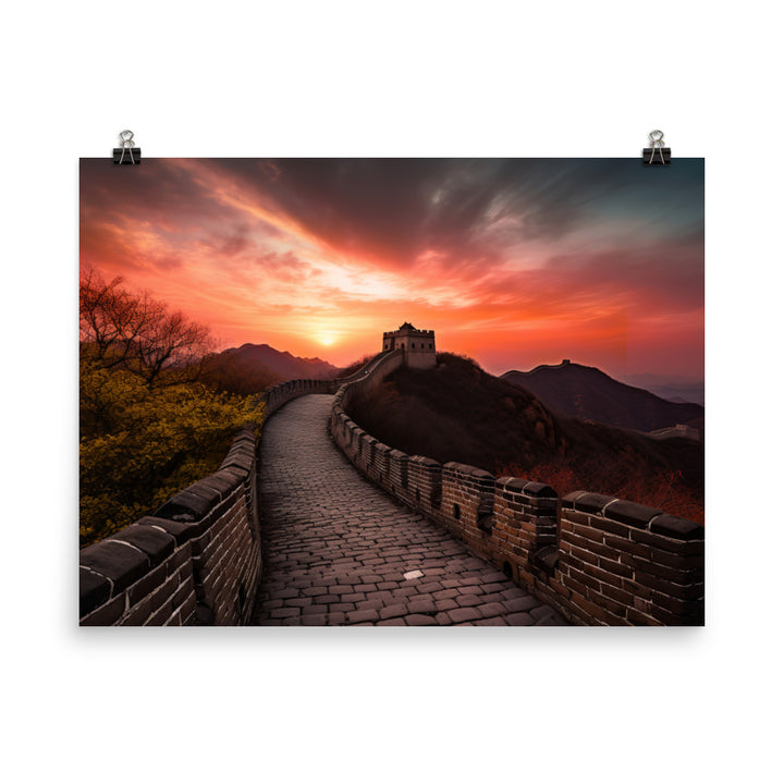 Illuminating the Great Wall at Sunset photo paper poster - Posterfy.AI