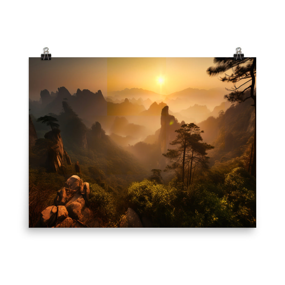 Majestic Sunrise at Tianzi Mountain photo paper poster - Posterfy.AI
