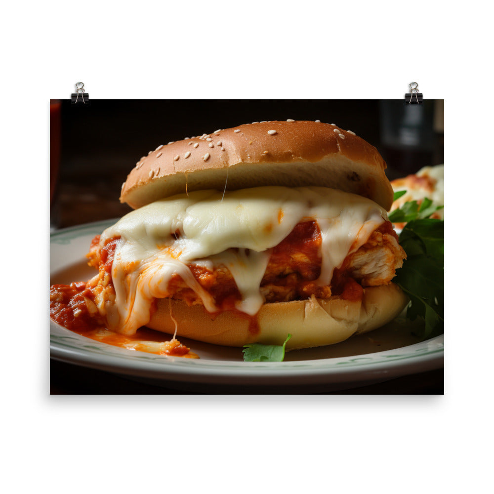 Juicy Chicken Parmesan on a Toasted Bun photo paper poster - Posterfy.AI