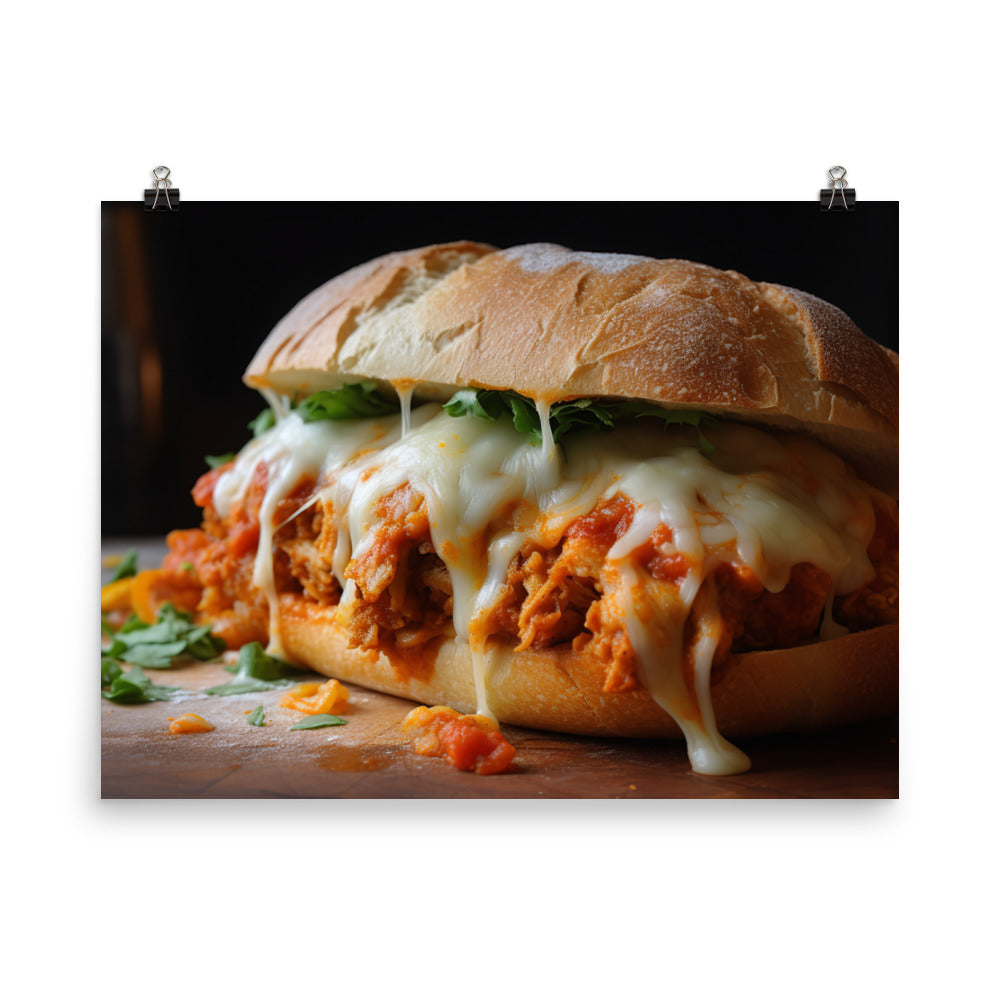 Hearty Chicken Parmesan on a Ciabatta Roll photo paper poster - Posterfy.AI