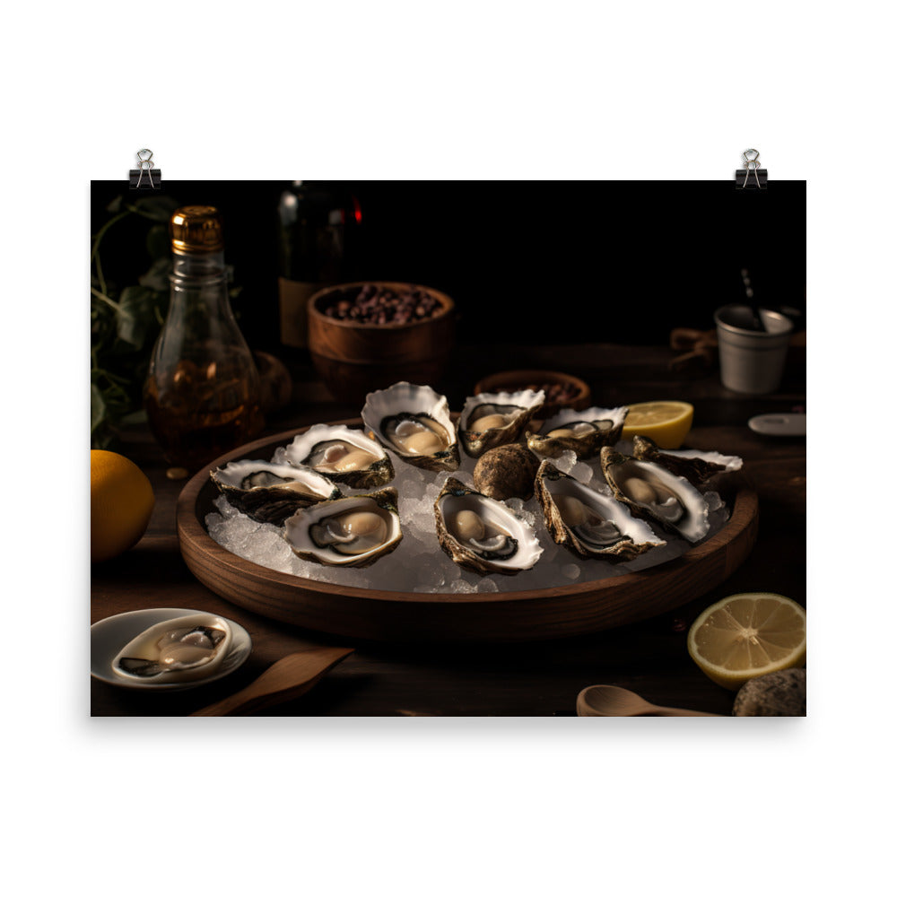 Freshly Shucked European Flat Oysters on Ice photo paper poster - Posterfy.AI