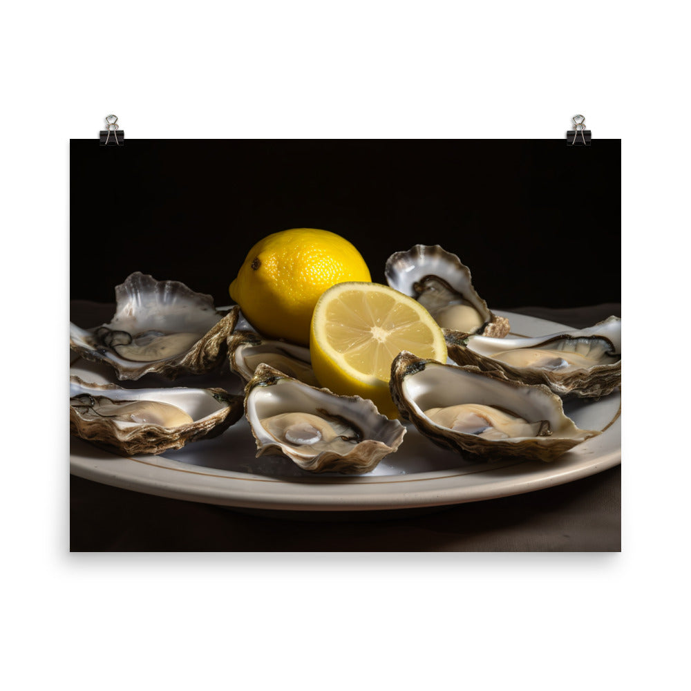 European Flat Oysters with a Splash of Lemon photo paper poster - Posterfy.AI