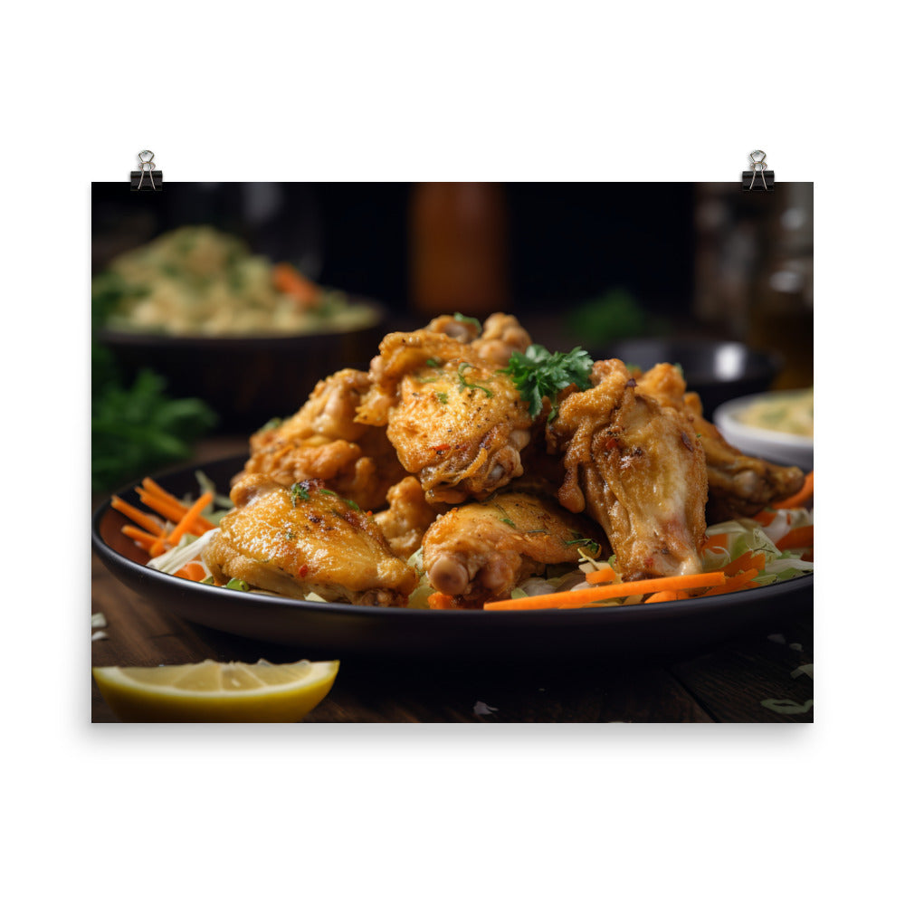 Golden Brown Lemon Pepper Chicken Wings with a Twist photo paper poster - Posterfy.AI