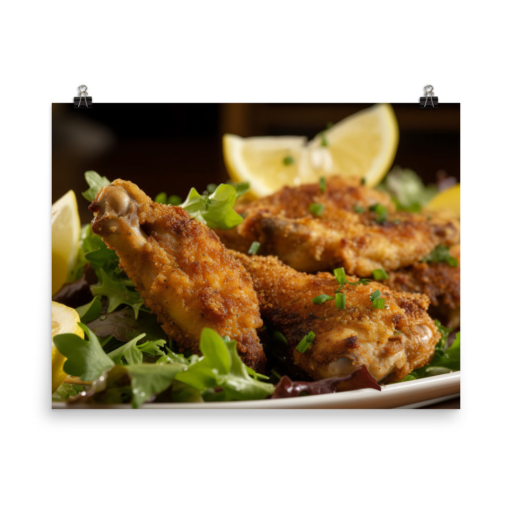 Crispy and Zingy Lemon Pepper Chicken Wings photo paper poster - Posterfy.AI