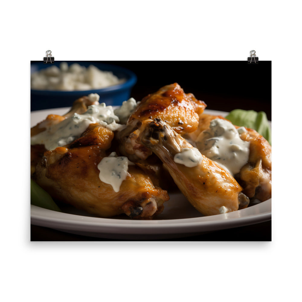 Garlic Parmesan Wings with Blue Cheese Dip photo paper poster - Posterfy.AI