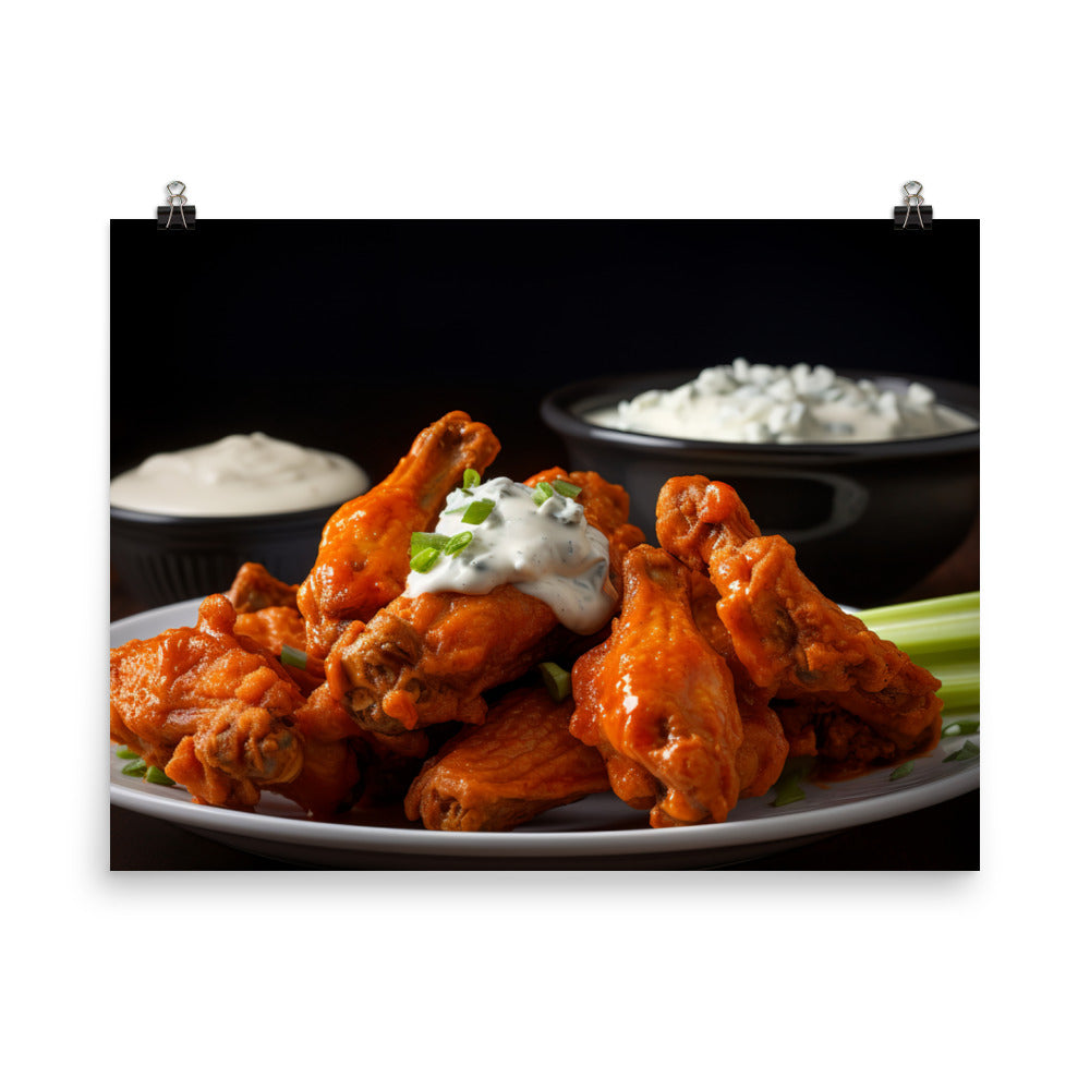 Buffalo Chicken Wings with Blue Cheese Dip photo paper poster - Posterfy.AI