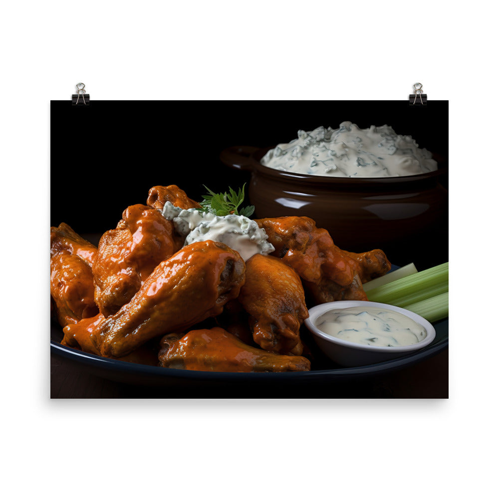 Buffalo Chicken Wings with Blue Cheese Dip photo paper poster - Posterfy.AI