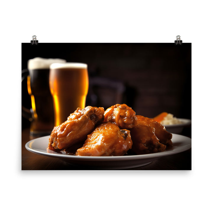 Classic Buffalo Chicken Wings with a Side of Beer photo paper poster - Posterfy.AI