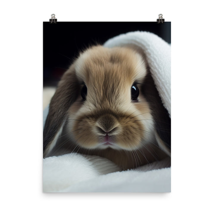 Mini Lop Bunny in a Cozy Blanket Photo paper poster - PosterfyAI.com