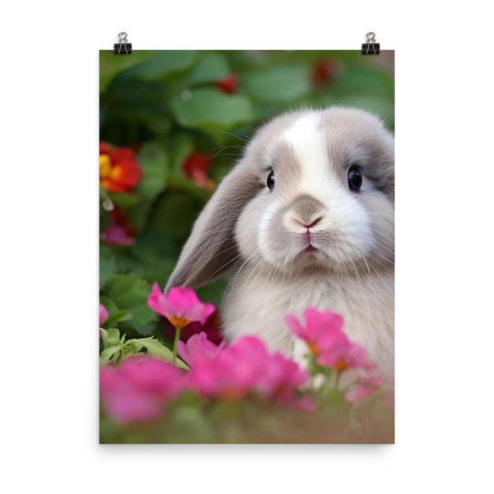 Adorable Mini Lop Bunny in a Garden Photo paper poster - PosterfyAI.com