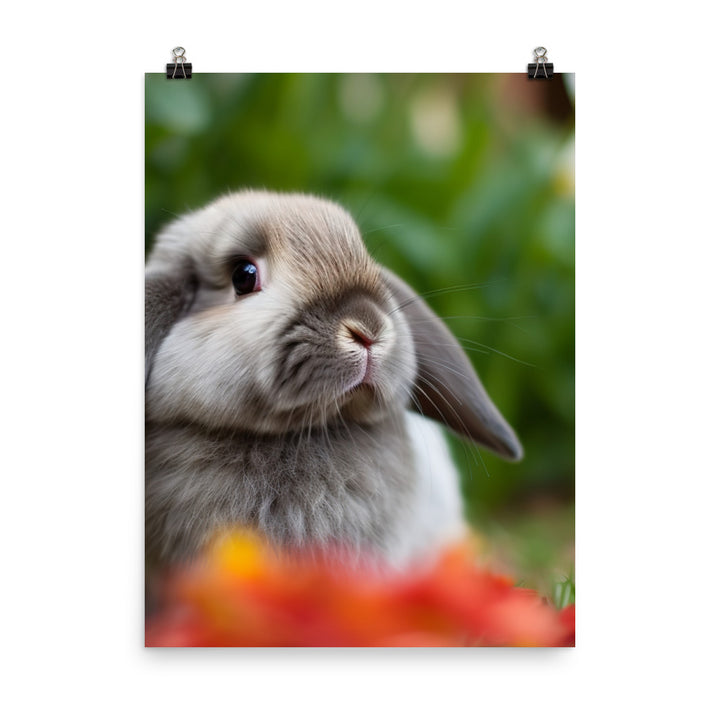 Adorable Mini Lop Bunny in a Garden Photo paper poster - PosterfyAI.com