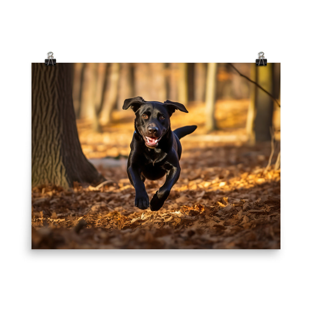 Labrador Retriever Running in the Woods photo paper poster - Posterfy.AI