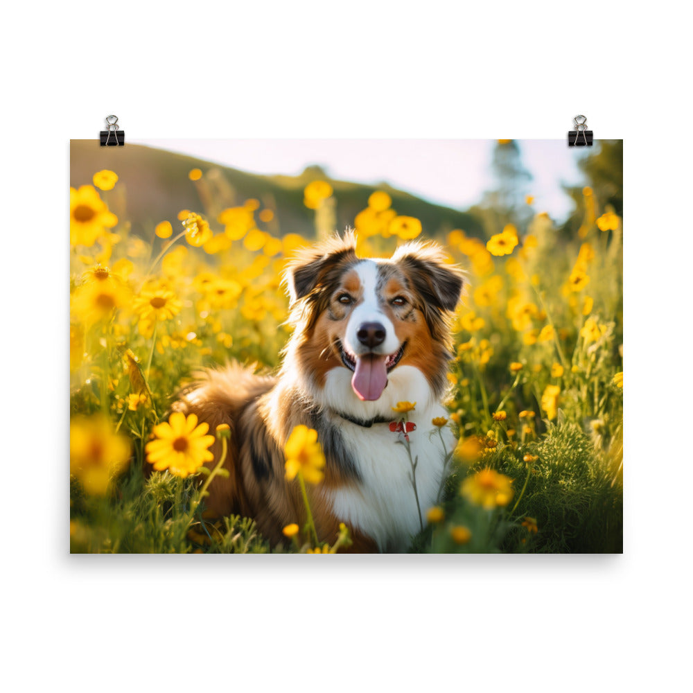 Australian Shepherd sitting photo paper poster - Posterfy.AI