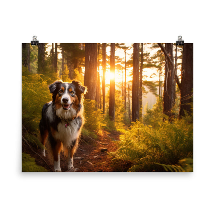 Australian Shepherd as it hikes photo paper poster - Posterfy.AI