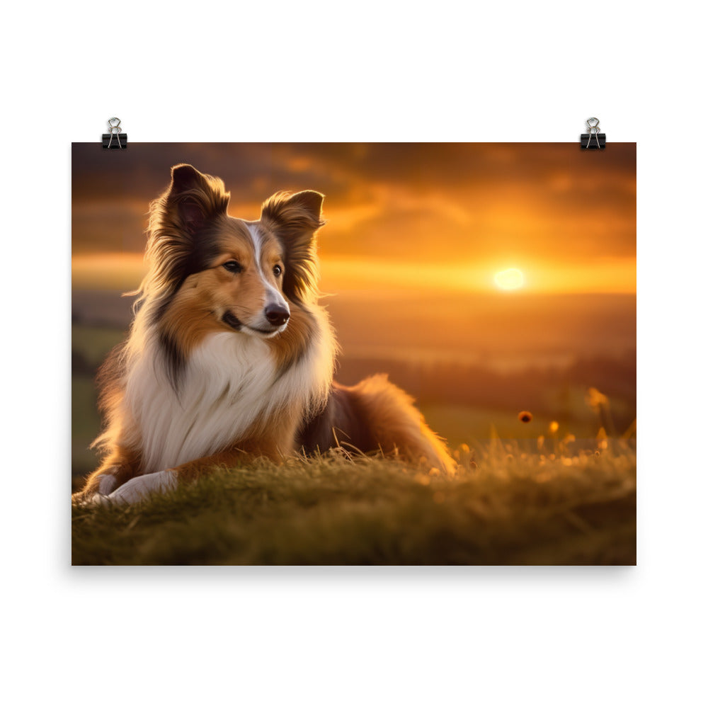 Shetland Sheepdog Watching the Sunset photo paper poster - Posterfy.AI