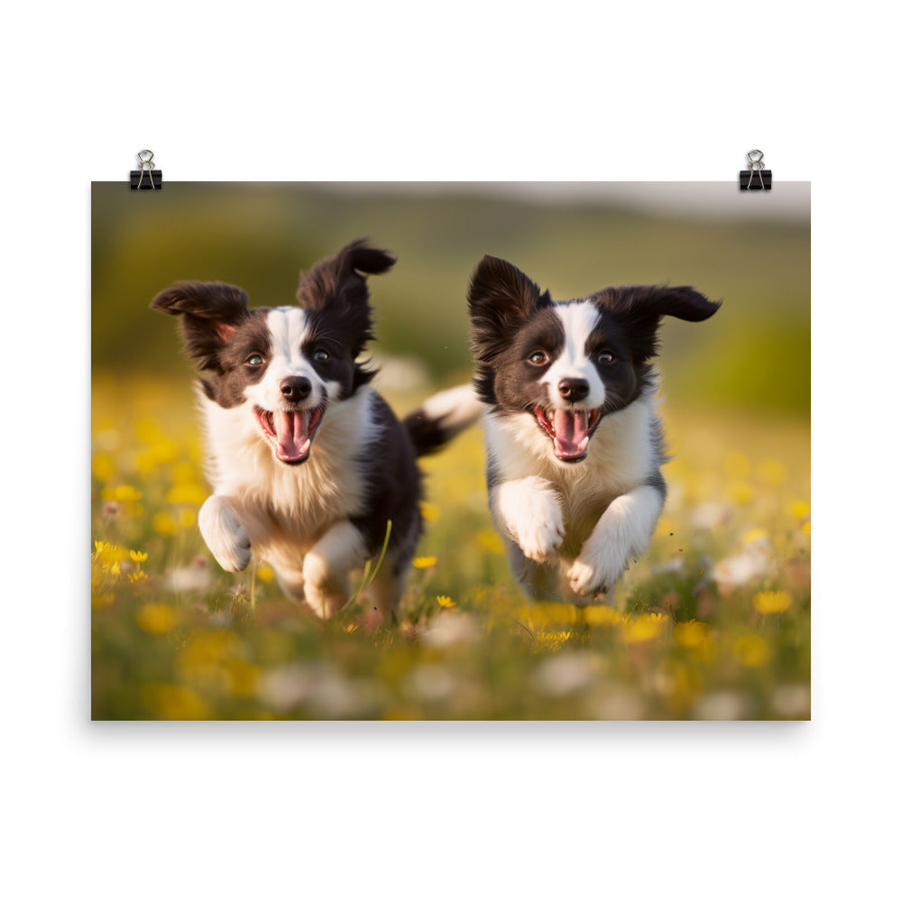 Two energetic Border Collies photo paper poster - Posterfy.AI
