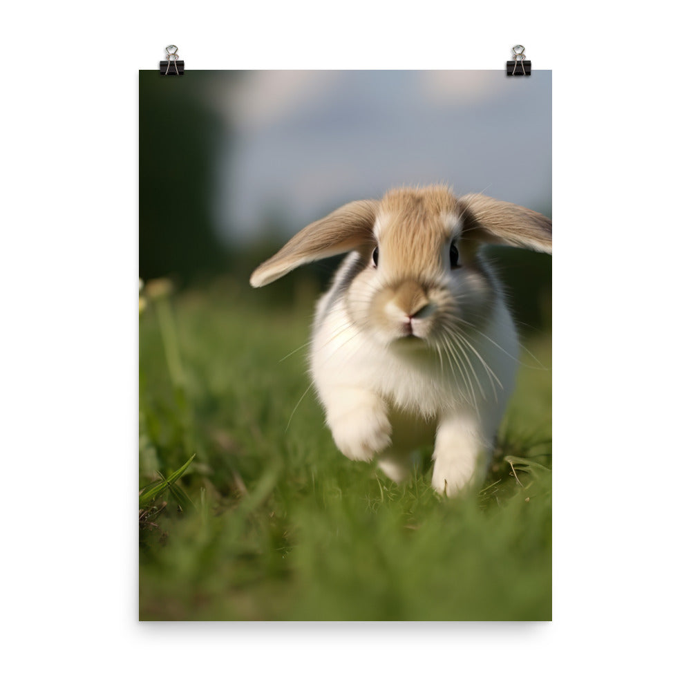 Playful Mini Lop Bunny in a Meadow Photo paper poster - PosterfyAI.com