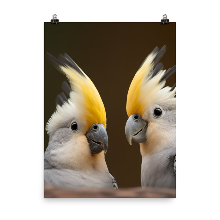 Cute and Curious Cockatiels Photo paper poster - PosterfyAI.com