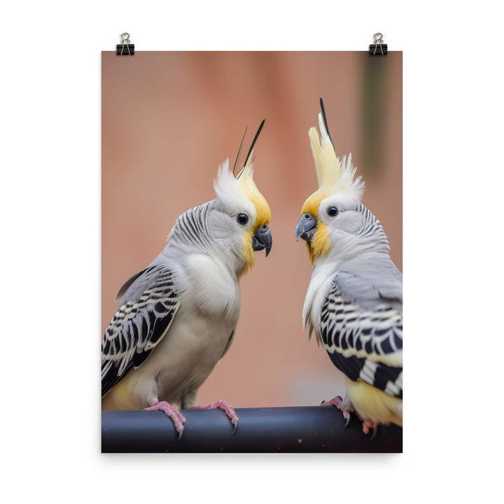 Cute and Curious Cockatiels Photo paper poster - PosterfyAI.com