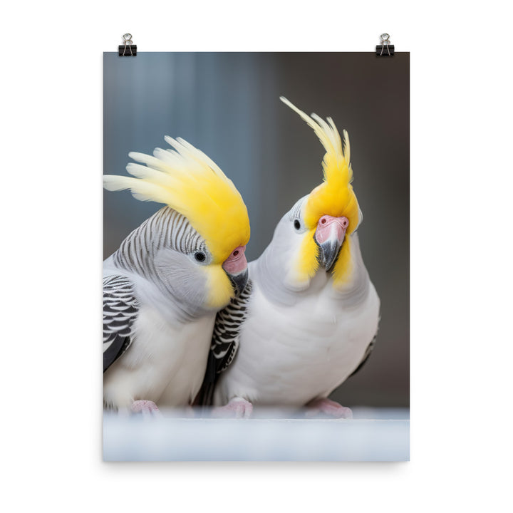 Cute and Curious Cockatiels Photo paper poster - PosterfyAI.com