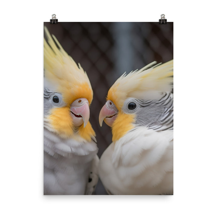 Cute and Curious Cockatiels Photo paper poster - PosterfyAI.com