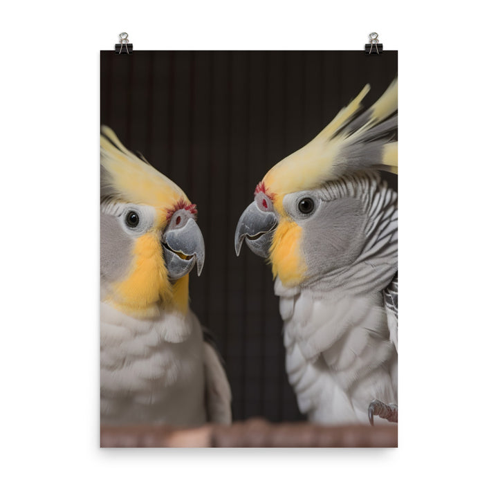 Cute and Curious Cockatiels Photo paper poster - PosterfyAI.com
