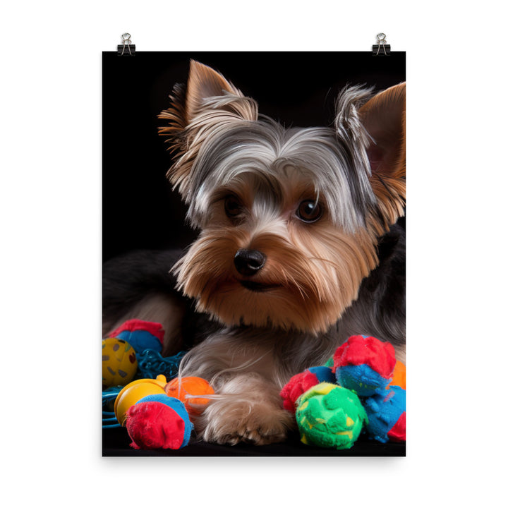 Yorkshire Terrier with Toys Photo paper poster - PosterfyAI.com