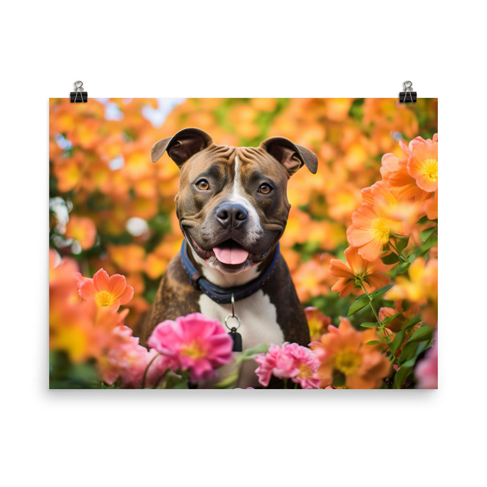 American Staffordshire Terrier in the Garden photo paper poster - Posterfy.AI
