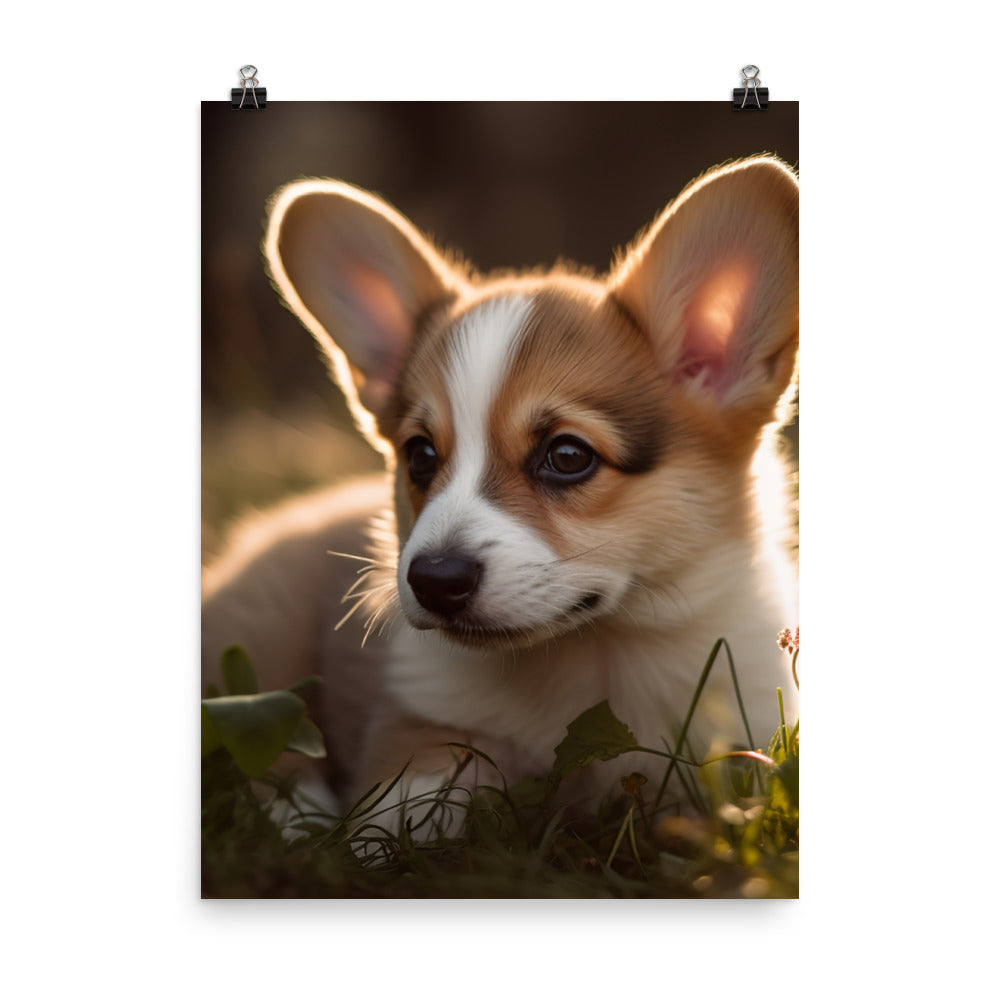 Welsh Corgi Puppy Playing Photo paper poster - PosterfyAI.com