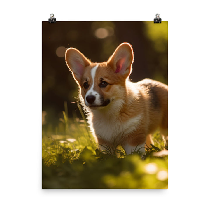 Welsh Corgi Puppy Playing Photo paper poster - PosterfyAI.com