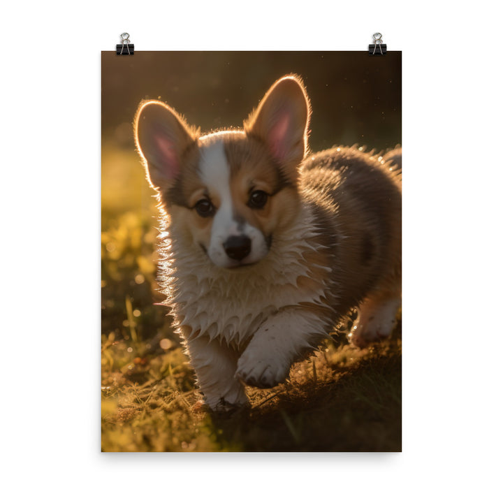 Welsh Corgi Puppy Playing Photo paper poster - PosterfyAI.com
