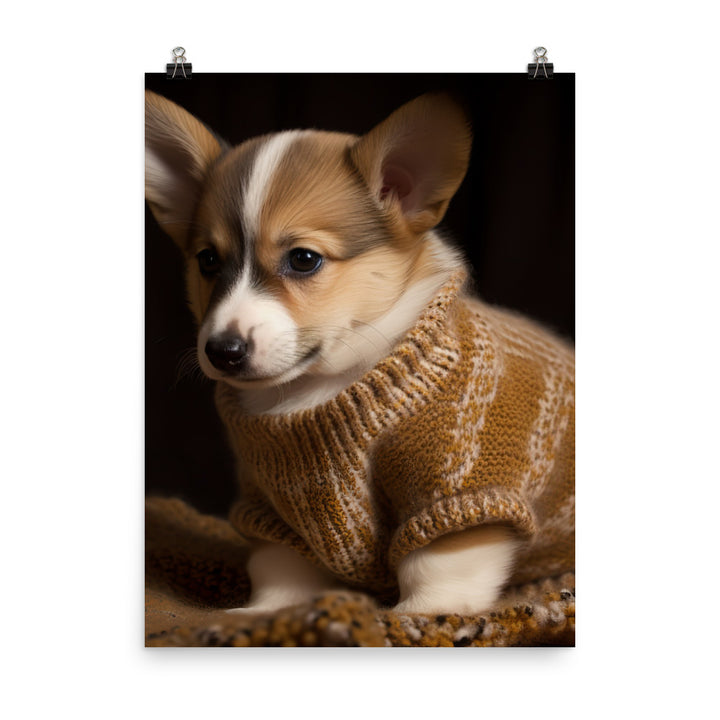 Welsh Corgi Pup in a Sweater Photo paper poster - PosterfyAI.com