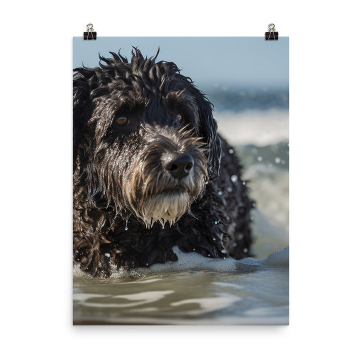 Waves with a Portuguese Water Dog Photo paper poster - PosterfyAI.com
