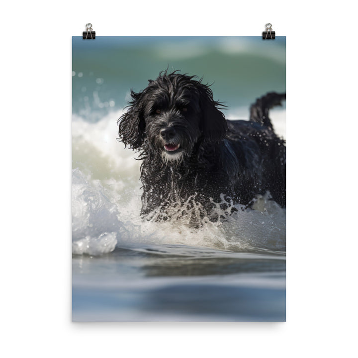 Waves with a Portuguese Water Dog Photo paper poster - PosterfyAI.com