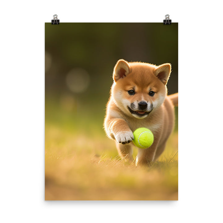 Shiba Inu Pup Playing  Photo paper poster - PosterfyAI.com