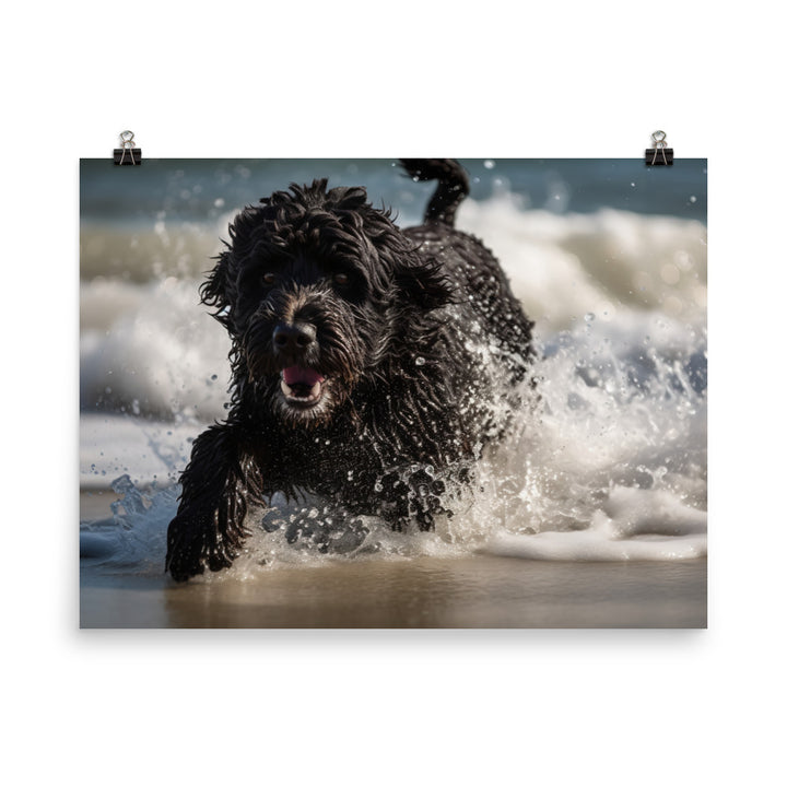 Waves with a Portuguese Water Dog photo paper poster - Posterfy.AI