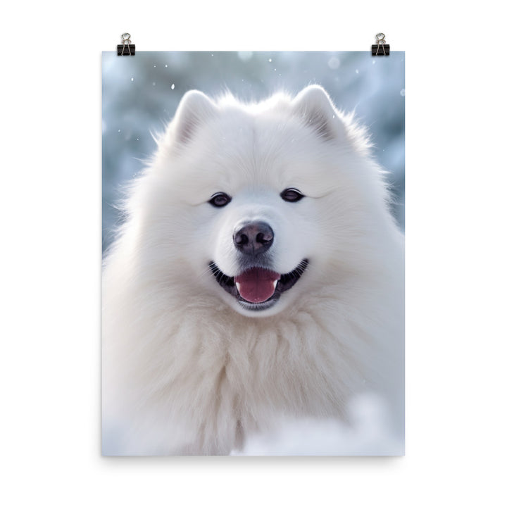 Samoyed Dog in Winter Photo paper poster - PosterfyAI.com