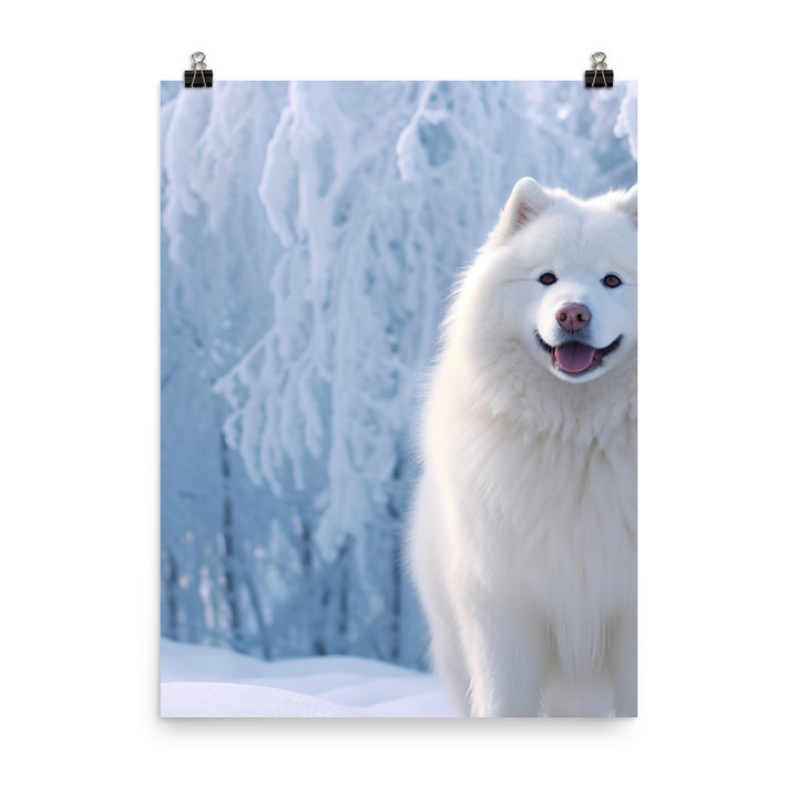 Samoyed Dog in Winter Photo paper poster - PosterfyAI.com
