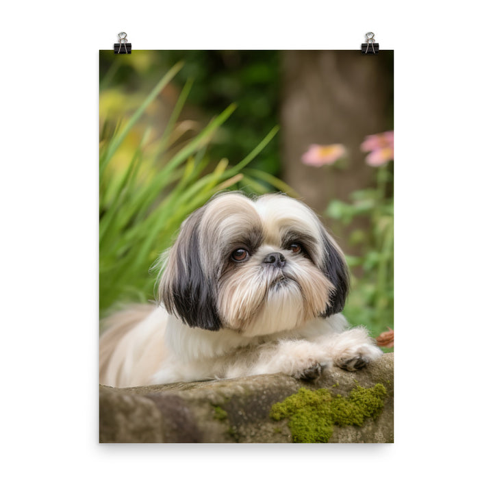 Regal Shih Tzu Posing in the Garden Photo paper poster - PosterfyAI.com