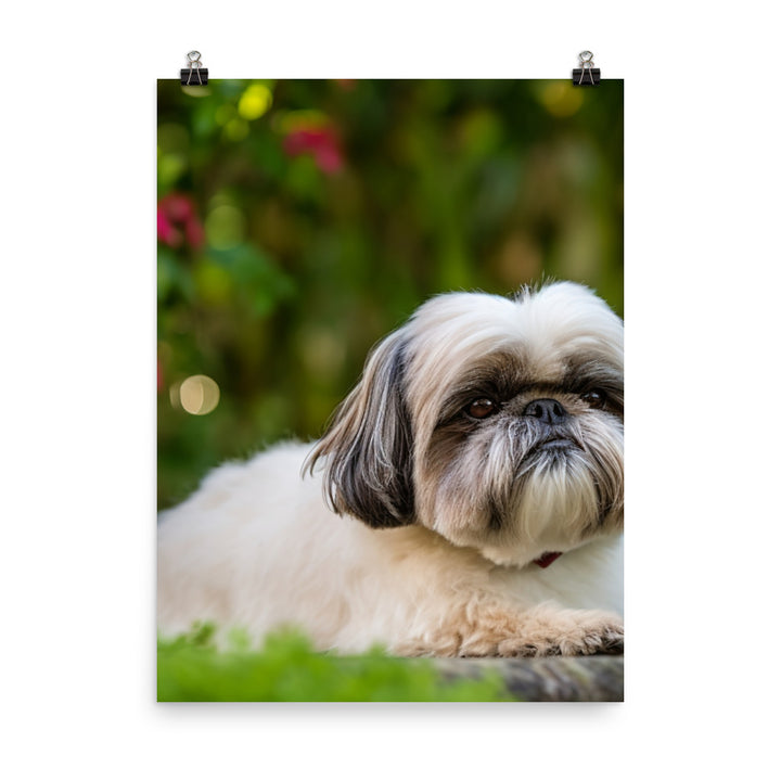 Regal Shih Tzu Posing in the Garden Photo paper poster - PosterfyAI.com