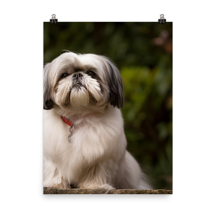 Regal Shih Tzu Posing in the Garden Photo paper poster - PosterfyAI.com