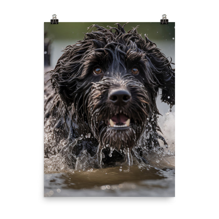 Portuguese Water Dog playing Photo paper poster - PosterfyAI.com