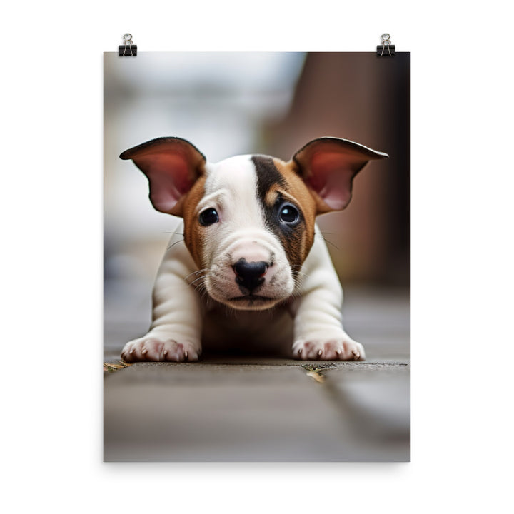 Playful Bull Terrier Pup Photo paper poster - PosterfyAI.com