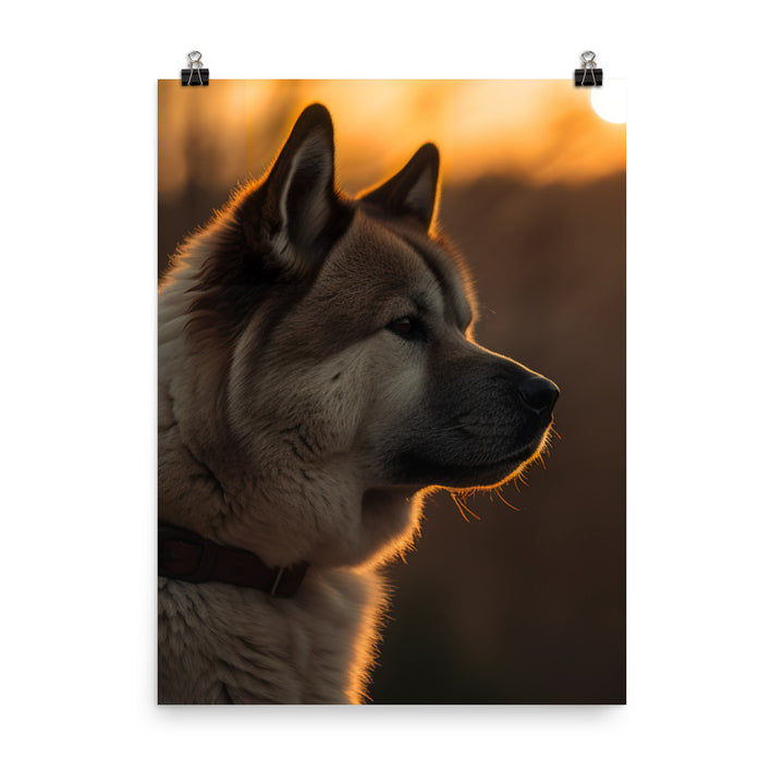 Noble Akita Gazing at the Sunset Photo paper poster - PosterfyAI.com
